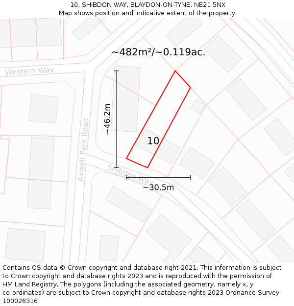 10, SHIBDON WAY, BLAYDON-ON-TYNE, NE21 5NX: Plot and title map