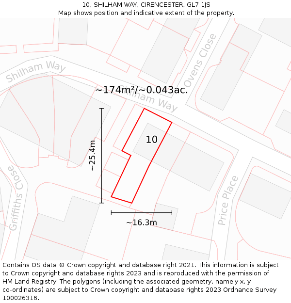 10, SHILHAM WAY, CIRENCESTER, GL7 1JS: Plot and title map