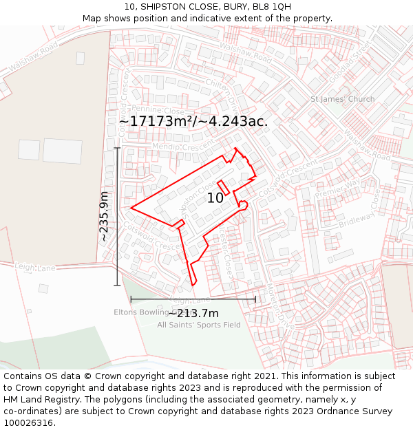 10, SHIPSTON CLOSE, BURY, BL8 1QH: Plot and title map
