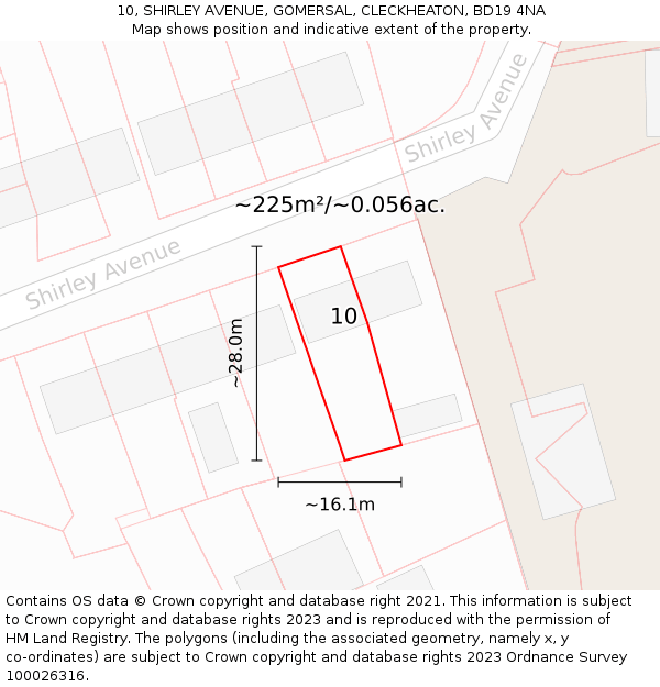10, SHIRLEY AVENUE, GOMERSAL, CLECKHEATON, BD19 4NA: Plot and title map