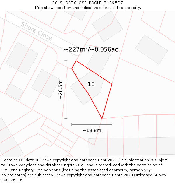 10, SHORE CLOSE, POOLE, BH16 5DZ: Plot and title map