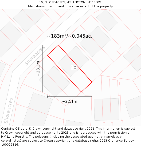 10, SHOREACRES, ASHINGTON, NE63 9WL: Plot and title map