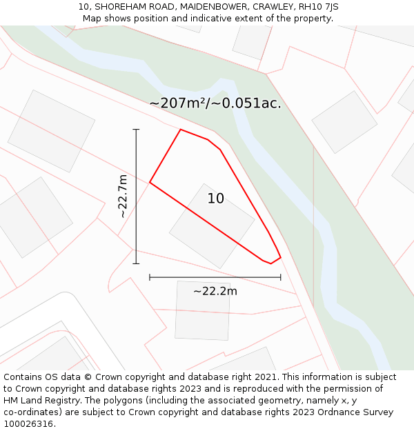 10, SHOREHAM ROAD, MAIDENBOWER, CRAWLEY, RH10 7JS: Plot and title map