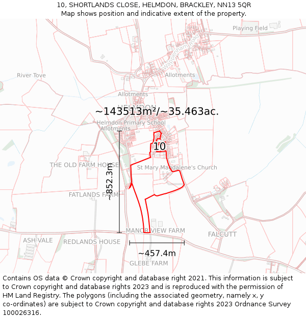 10, SHORTLANDS CLOSE, HELMDON, BRACKLEY, NN13 5QR: Plot and title map