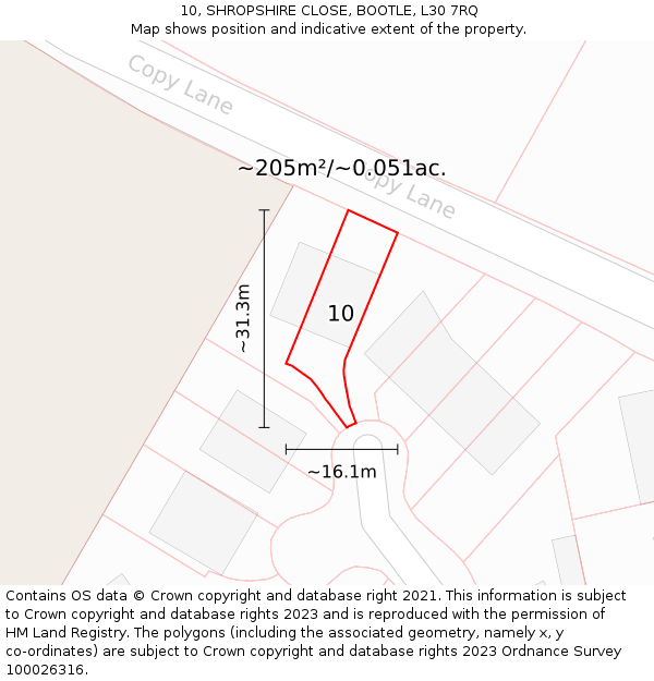10, SHROPSHIRE CLOSE, BOOTLE, L30 7RQ: Plot and title map