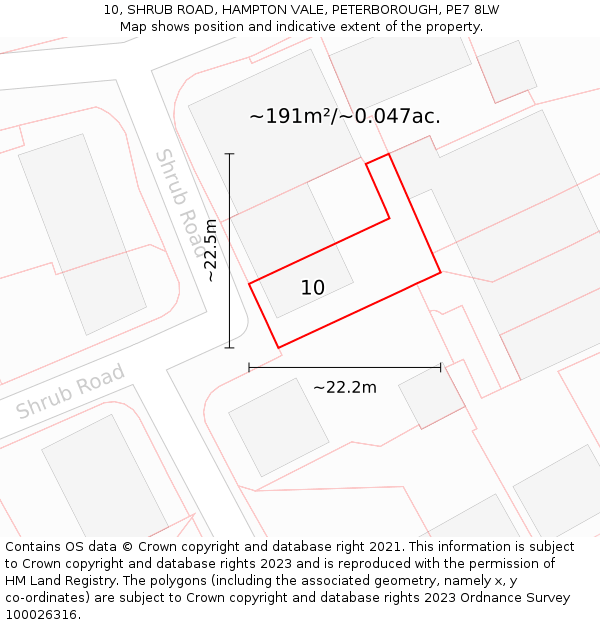 10, SHRUB ROAD, HAMPTON VALE, PETERBOROUGH, PE7 8LW: Plot and title map