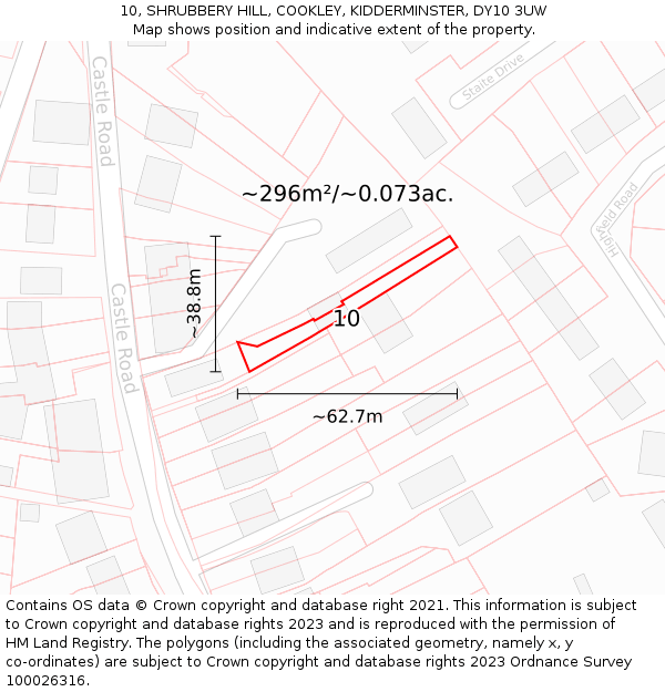 10, SHRUBBERY HILL, COOKLEY, KIDDERMINSTER, DY10 3UW: Plot and title map