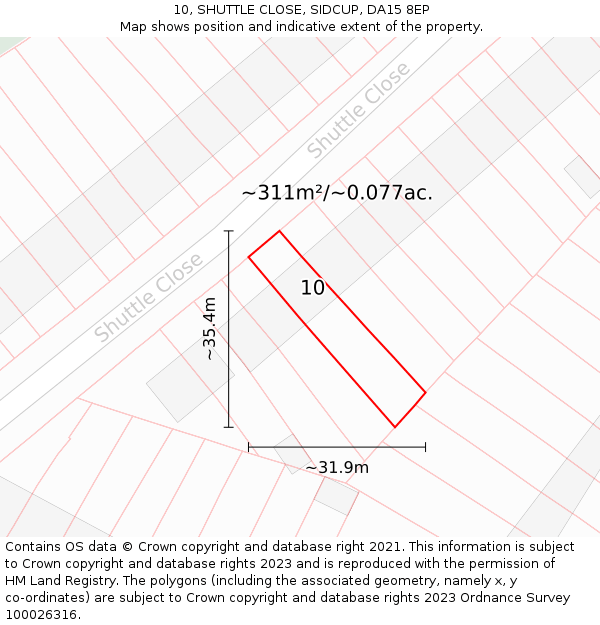 10, SHUTTLE CLOSE, SIDCUP, DA15 8EP: Plot and title map