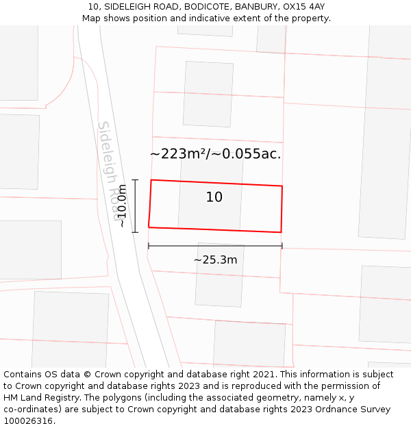10, SIDELEIGH ROAD, BODICOTE, BANBURY, OX15 4AY: Plot and title map