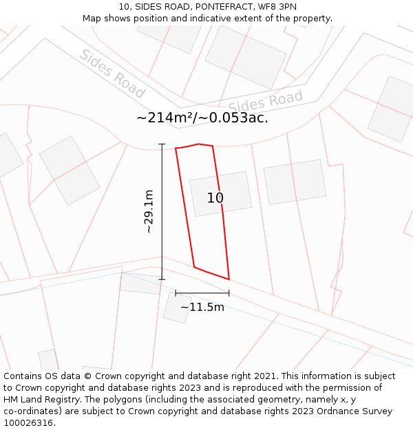 10, SIDES ROAD, PONTEFRACT, WF8 3PN: Plot and title map