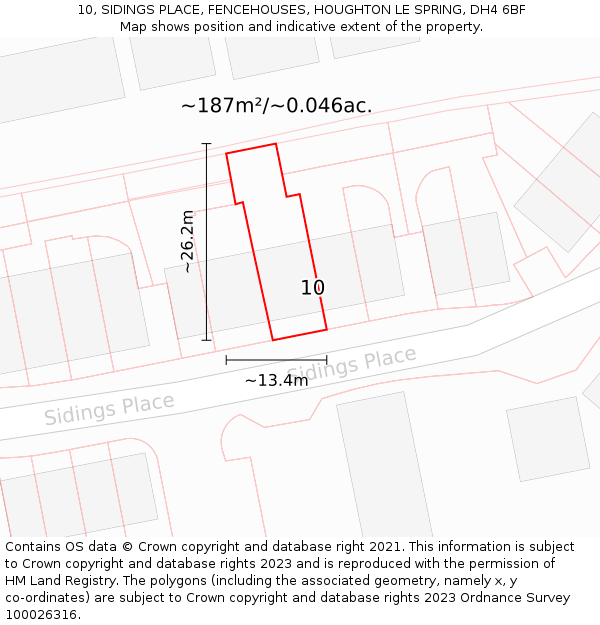 10, SIDINGS PLACE, FENCEHOUSES, HOUGHTON LE SPRING, DH4 6BF: Plot and title map