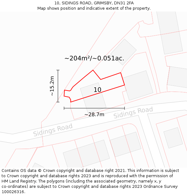 10, SIDINGS ROAD, GRIMSBY, DN31 2FA: Plot and title map