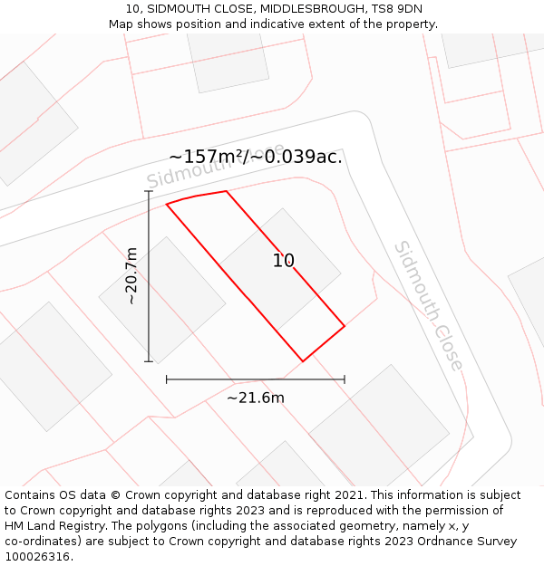 10, SIDMOUTH CLOSE, MIDDLESBROUGH, TS8 9DN: Plot and title map