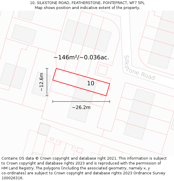 10, SILKSTONE ROAD, FEATHERSTONE, PONTEFRACT, WF7 5PL: Plot and title map