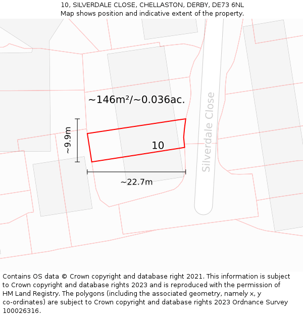 10, SILVERDALE CLOSE, CHELLASTON, DERBY, DE73 6NL: Plot and title map