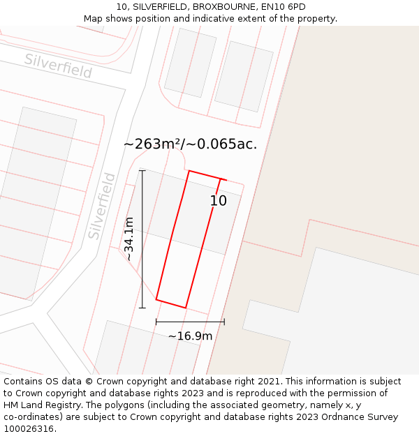 10, SILVERFIELD, BROXBOURNE, EN10 6PD: Plot and title map