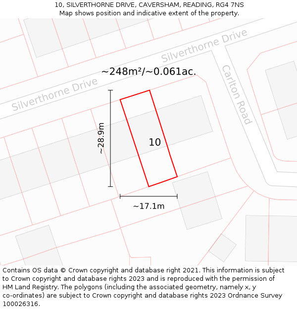 10, SILVERTHORNE DRIVE, CAVERSHAM, READING, RG4 7NS: Plot and title map