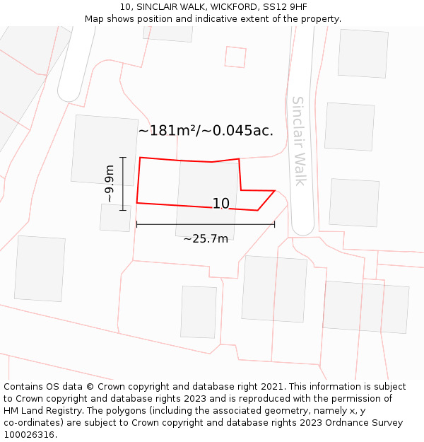 10, SINCLAIR WALK, WICKFORD, SS12 9HF: Plot and title map