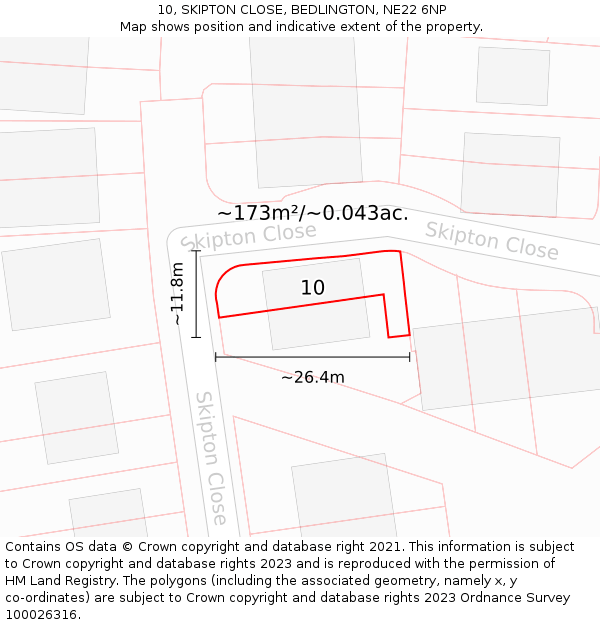 10, SKIPTON CLOSE, BEDLINGTON, NE22 6NP: Plot and title map