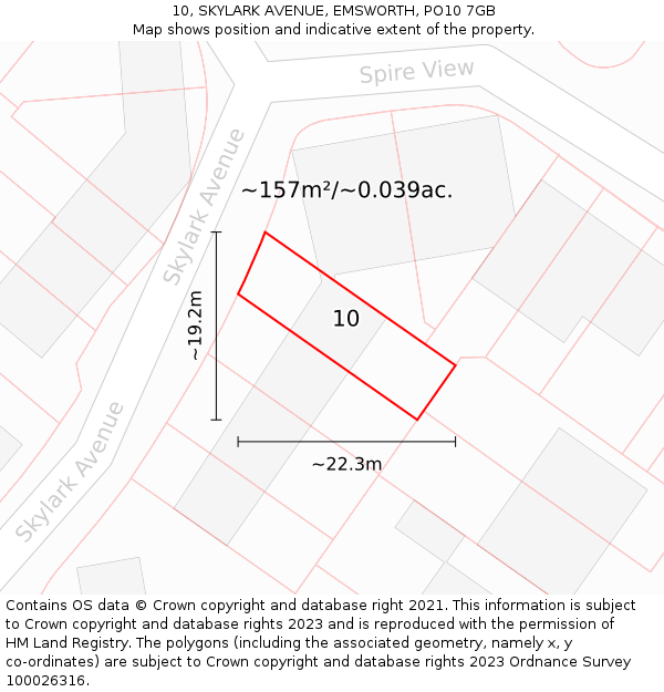 10, SKYLARK AVENUE, EMSWORTH, PO10 7GB: Plot and title map