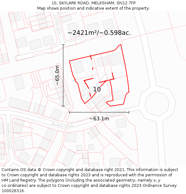 10, SKYLARK ROAD, MELKSHAM, SN12 7FP: Plot and title map