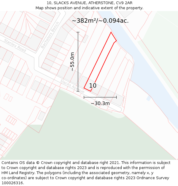 10, SLACKS AVENUE, ATHERSTONE, CV9 2AR: Plot and title map