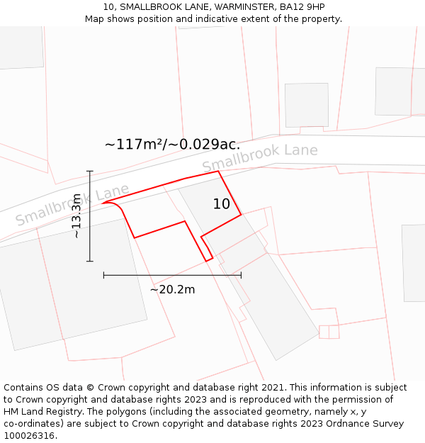 10, SMALLBROOK LANE, WARMINSTER, BA12 9HP: Plot and title map