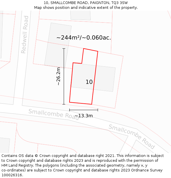 10, SMALLCOMBE ROAD, PAIGNTON, TQ3 3SW: Plot and title map