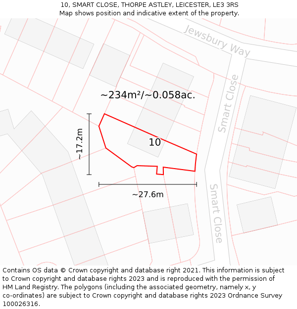 10, SMART CLOSE, THORPE ASTLEY, LEICESTER, LE3 3RS: Plot and title map