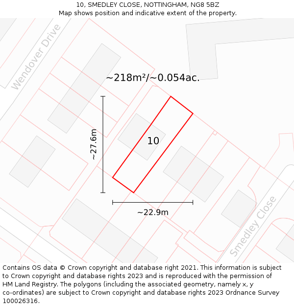 10, SMEDLEY CLOSE, NOTTINGHAM, NG8 5BZ: Plot and title map