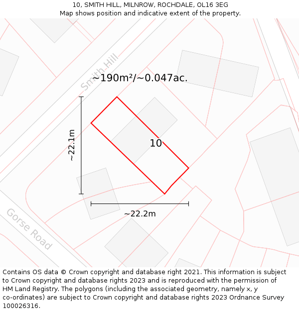 10, SMITH HILL, MILNROW, ROCHDALE, OL16 3EG: Plot and title map