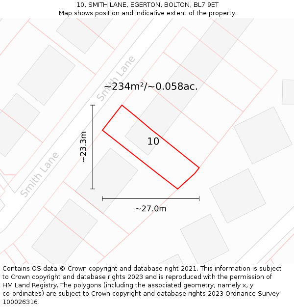 10, SMITH LANE, EGERTON, BOLTON, BL7 9ET: Plot and title map