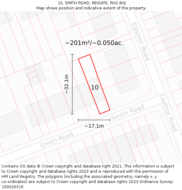 10, SMITH ROAD, REIGATE, RH2 8HJ: Plot and title map