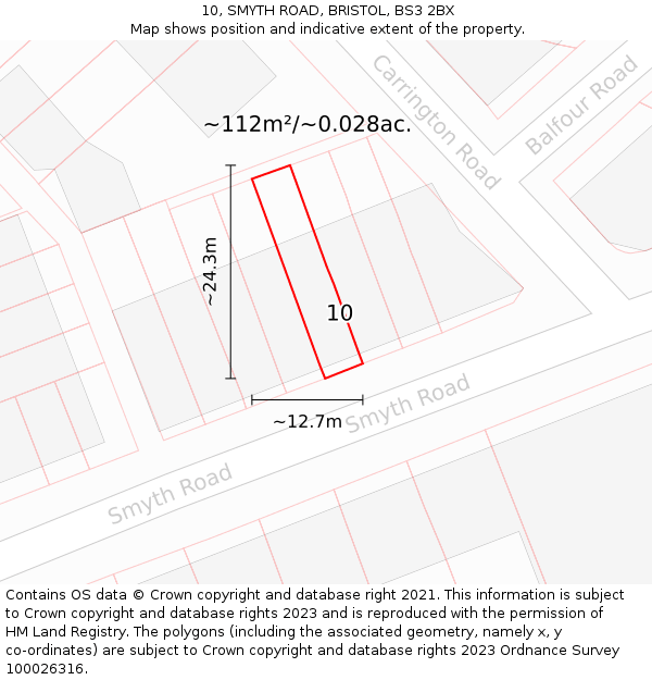 10, SMYTH ROAD, BRISTOL, BS3 2BX: Plot and title map