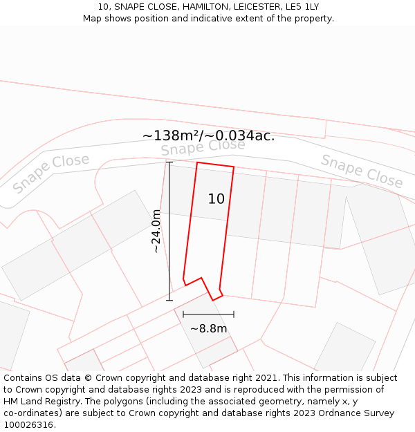 10, SNAPE CLOSE, HAMILTON, LEICESTER, LE5 1LY: Plot and title map