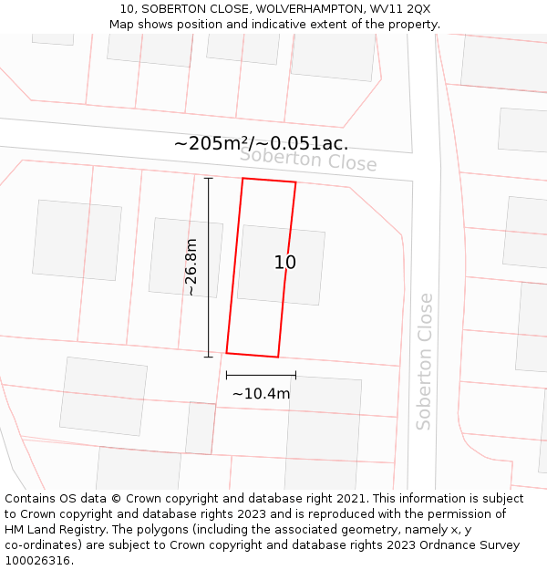 10, SOBERTON CLOSE, WOLVERHAMPTON, WV11 2QX: Plot and title map