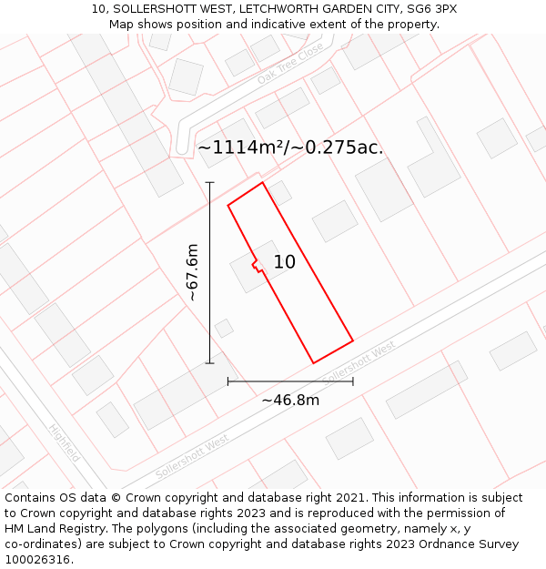 10, SOLLERSHOTT WEST, LETCHWORTH GARDEN CITY, SG6 3PX: Plot and title map