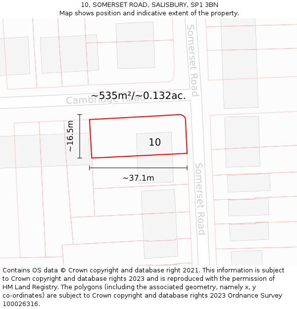 10, SOMERSET ROAD, SALISBURY, SP1 3BN: Plot and title map