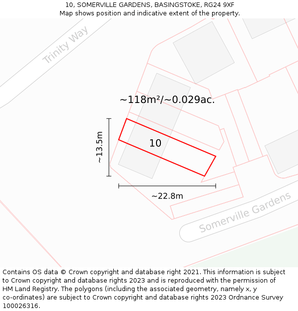 10, SOMERVILLE GARDENS, BASINGSTOKE, RG24 9XF: Plot and title map