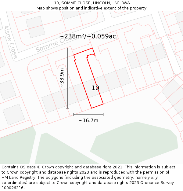 10, SOMME CLOSE, LINCOLN, LN1 3WA: Plot and title map