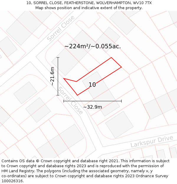 10, SORREL CLOSE, FEATHERSTONE, WOLVERHAMPTON, WV10 7TX: Plot and title map
