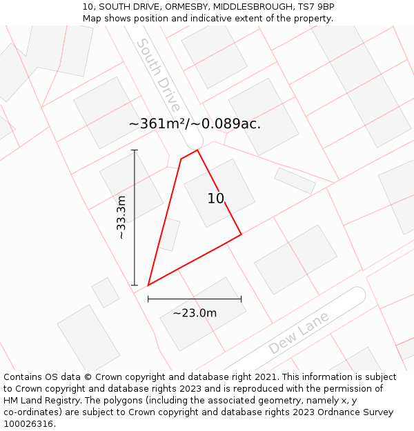 10, SOUTH DRIVE, ORMESBY, MIDDLESBROUGH, TS7 9BP: Plot and title map