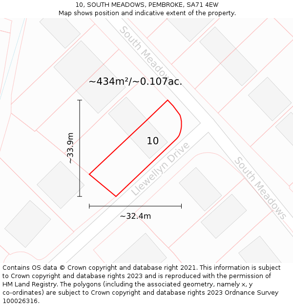 10, SOUTH MEADOWS, PEMBROKE, SA71 4EW: Plot and title map