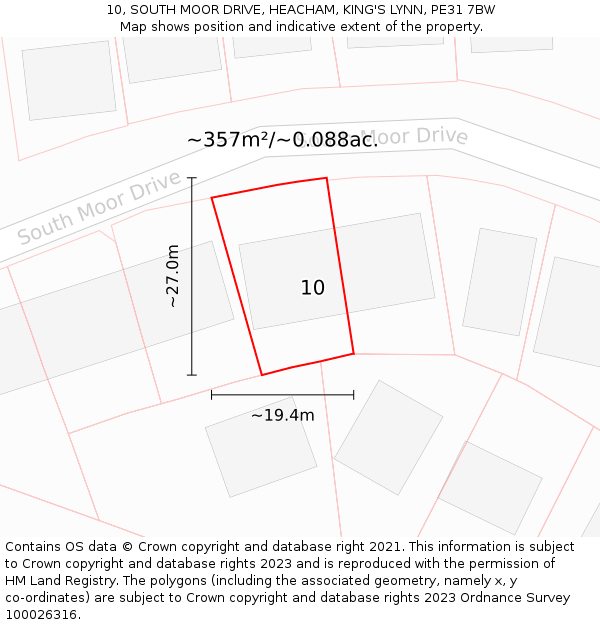 10, SOUTH MOOR DRIVE, HEACHAM, KING'S LYNN, PE31 7BW: Plot and title map