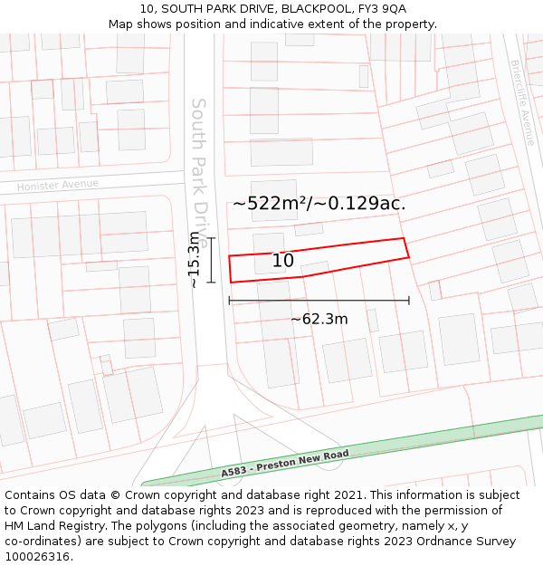 10, SOUTH PARK DRIVE, BLACKPOOL, FY3 9QA: Plot and title map
