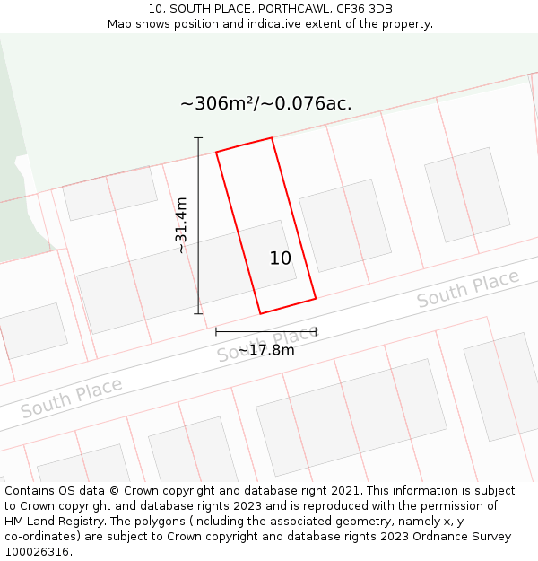 10, SOUTH PLACE, PORTHCAWL, CF36 3DB: Plot and title map