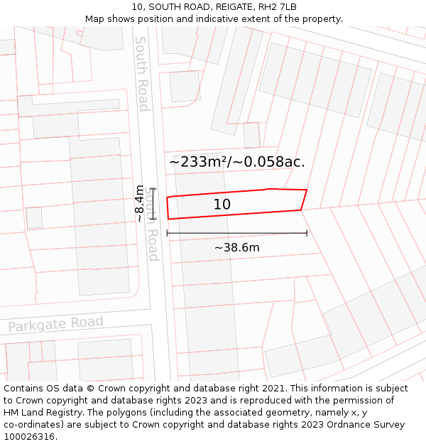 10, SOUTH ROAD, REIGATE, RH2 7LB: Plot and title map