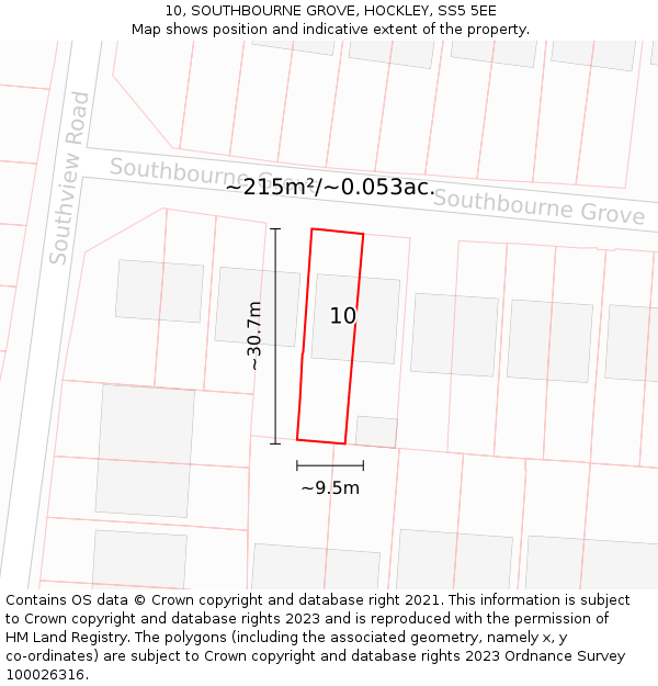 10, SOUTHBOURNE GROVE, HOCKLEY, SS5 5EE: Plot and title map