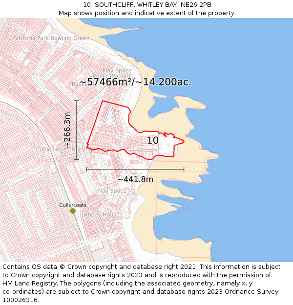 10, SOUTHCLIFF, WHITLEY BAY, NE26 2PB: Plot and title map