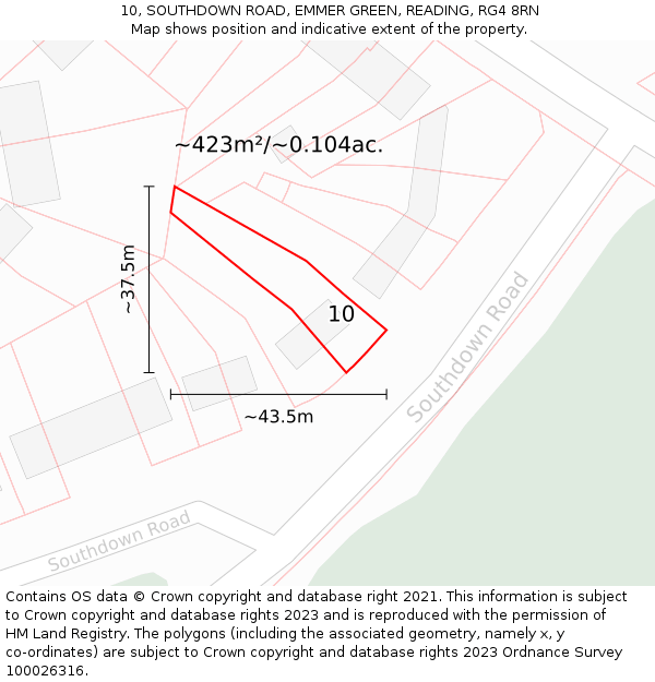 10, SOUTHDOWN ROAD, EMMER GREEN, READING, RG4 8RN: Plot and title map